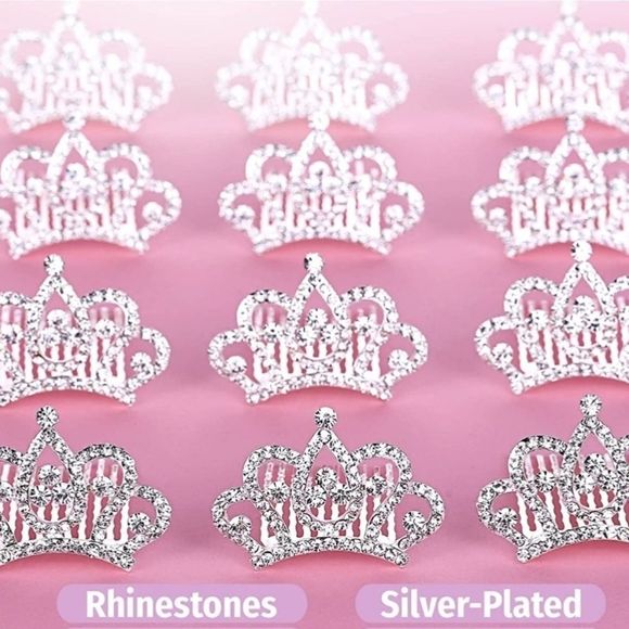 Girls Mini Rhinestone Tiara Crowns Hairpin Combs New Set Of 6! Multiple Styles - Picture 3 of 11